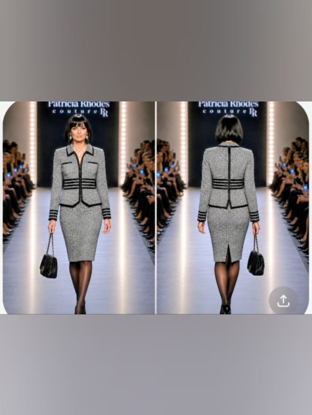Patricia Rhodes Couture Black White Boucle Tweed Crystal Peplum skirt Suit 12 - Picture 10 of 16